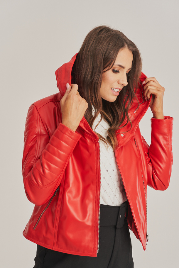Geacă de damă din piele naturală roșie