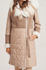 Palton damă lungime până la genunchi, din piele naturală de miel în nuanțe cappuccino