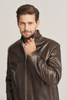 Geacă de piele naturală bărbătească maro – fermoar, guler tunică