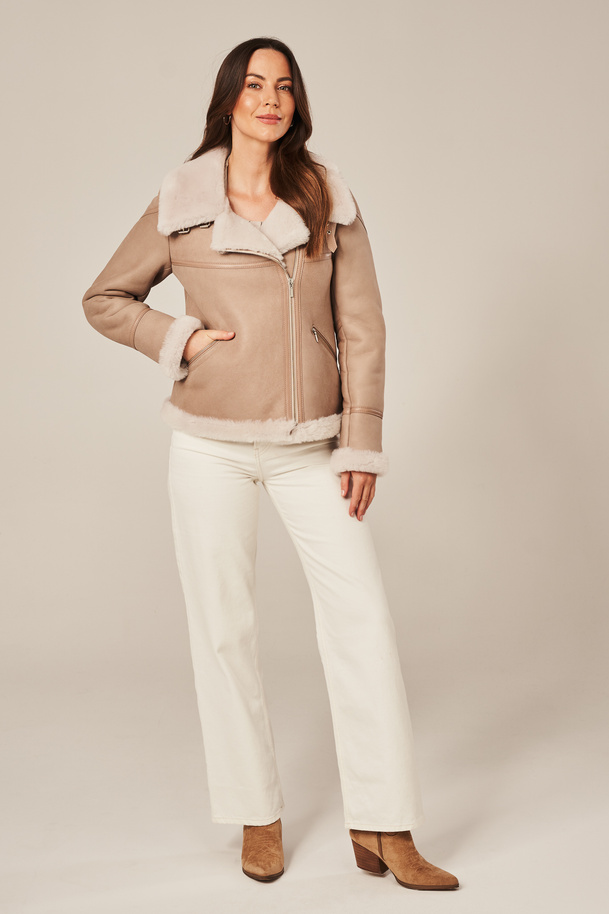 Geacă aviator bej de iarnă pentru femei