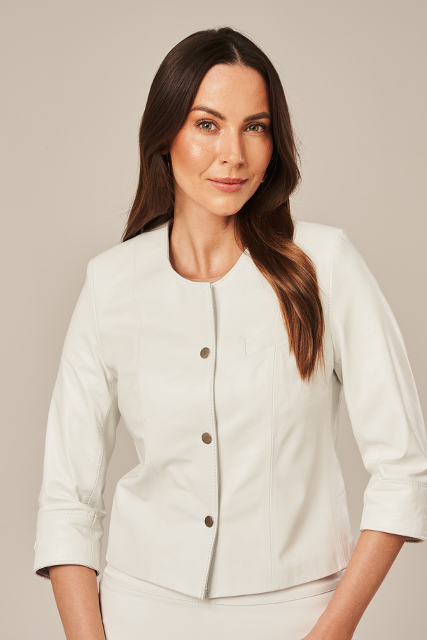 Geacă de piele albă pentru femei - Geacă de piele naturală