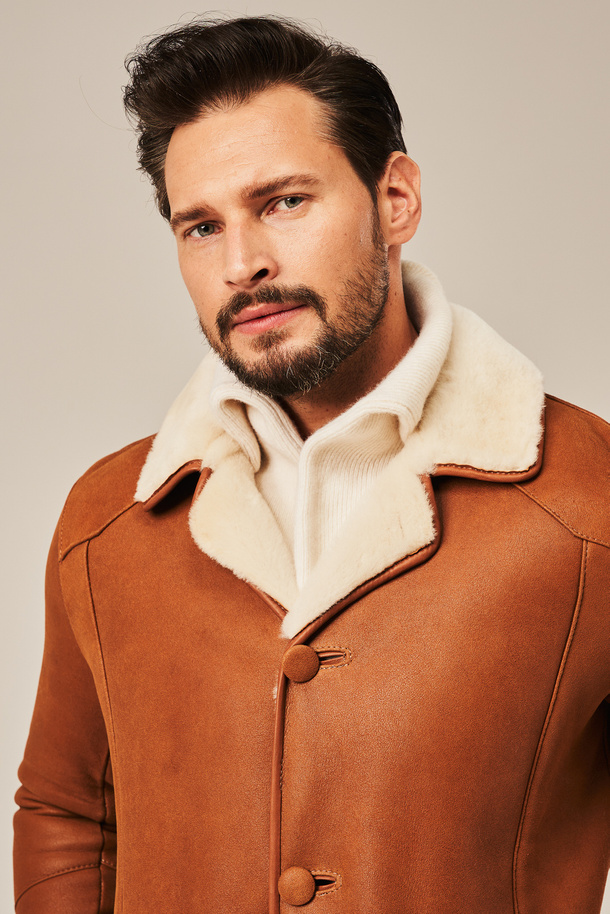 Palton bărbătesc cald și elegant din piele naturală de miel
