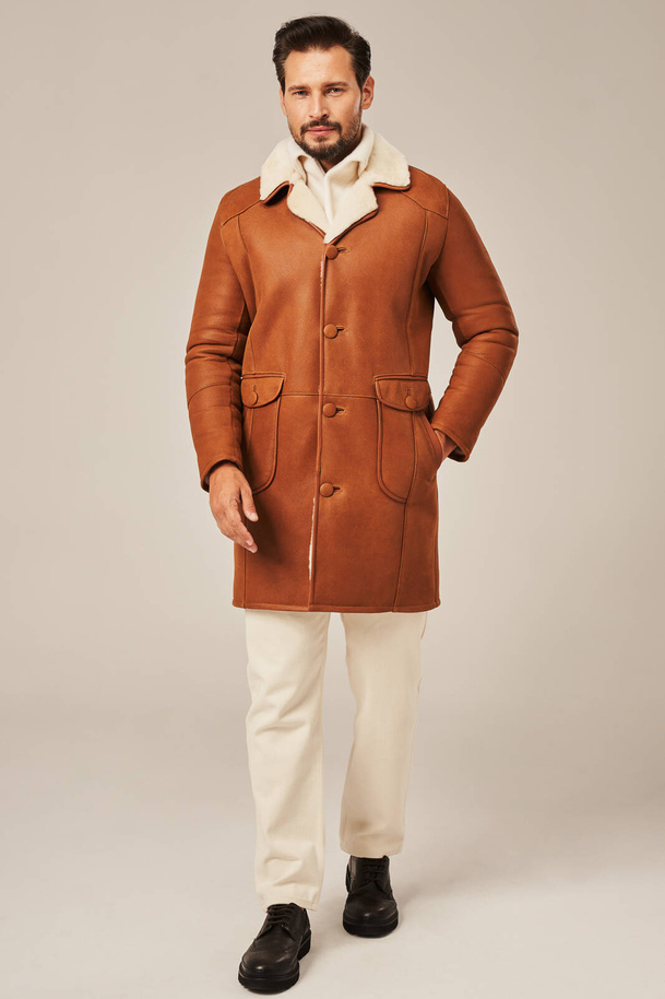 Palton bărbătesc cald și elegant din piele naturală de miel