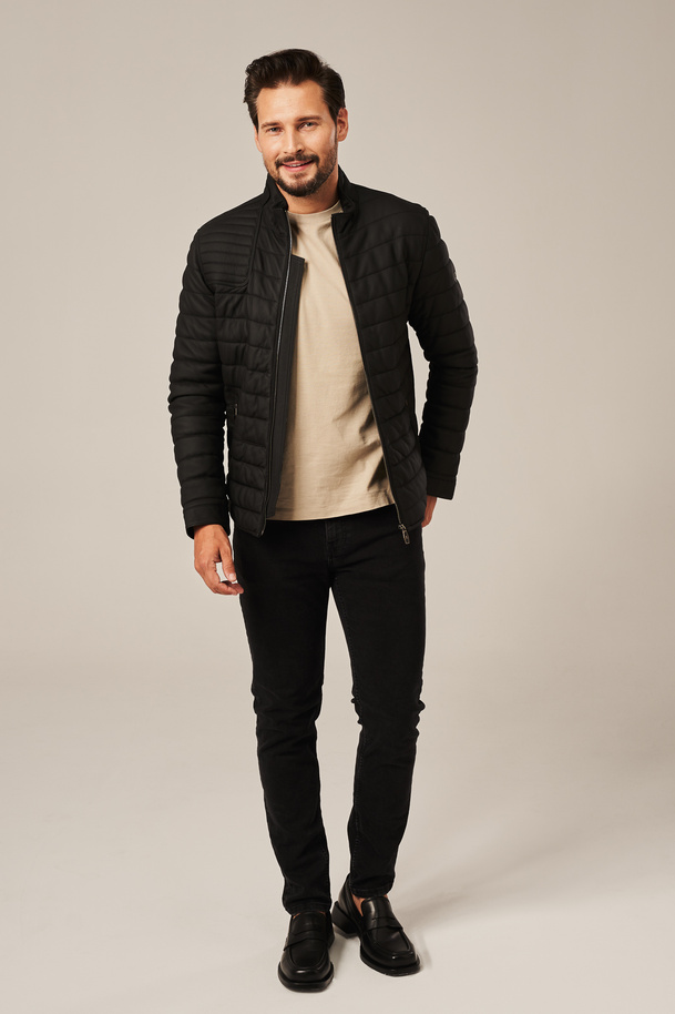 Geacă de piele bărbătească neagră matlasată