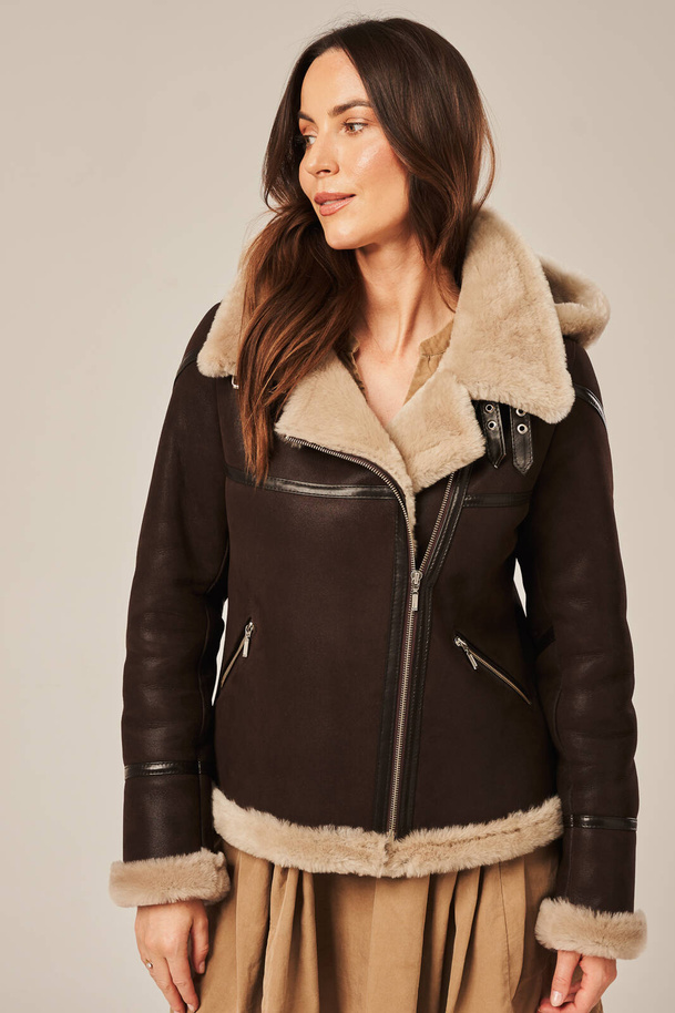 Palton aviator din piele de oaie pentru femei