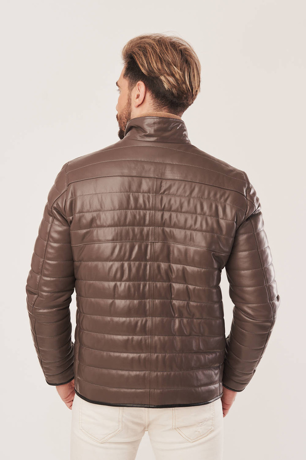 Geacă bărbătească din piele naturală cappuccino – piele de miel casual