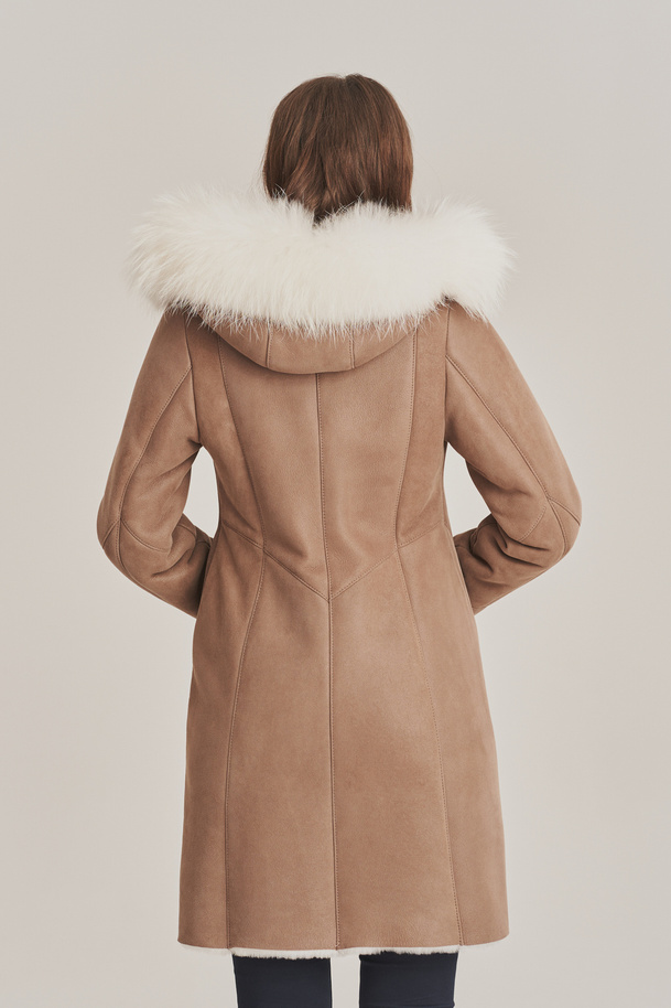 Palton de damă din piele de oaie cappuccino