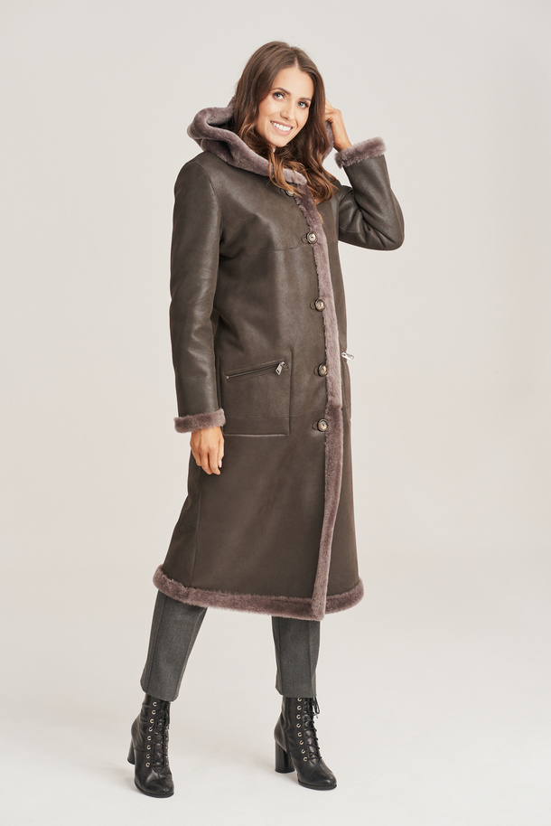 Palton lung din piele de oaie naturală pentru femei