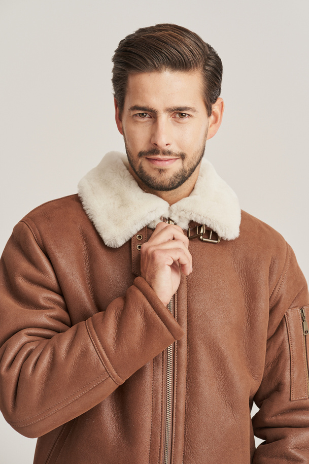 Geacă bărbătească de iarnă tip pilot din piele naturală de miel