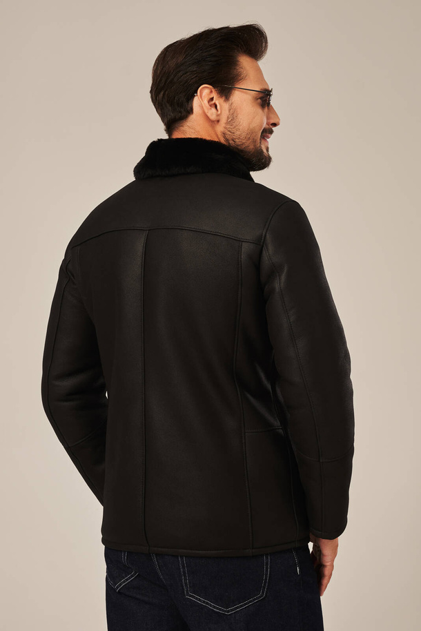 Haină naturală de blană pentru bărbați, neagră clasică – palton călduros și elegant