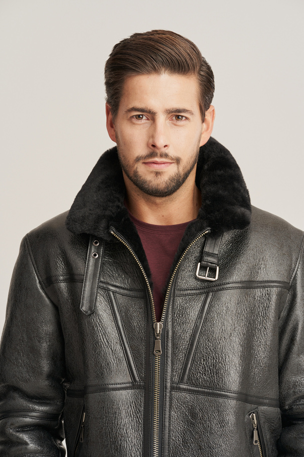 Geacă bărbătească tip aviator bomber din piele de miel