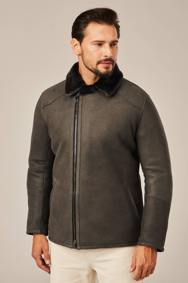 Geacă scurtă iarnă bărbați din piele naturală de miel – Gri
