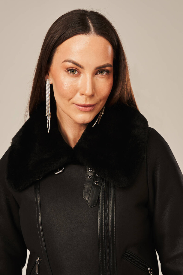 Geacă aviator cu shearling pentru femei