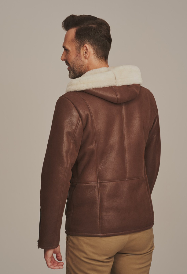 Geacă sport de iarnă pentru bărbați din piele naturală de miel, cu glugă