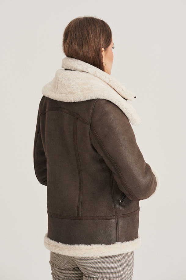 Geacă aviator damă din piele naturală, maro