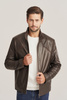 Geacă de piele naturală bărbătească maro – fermoar, guler tunică