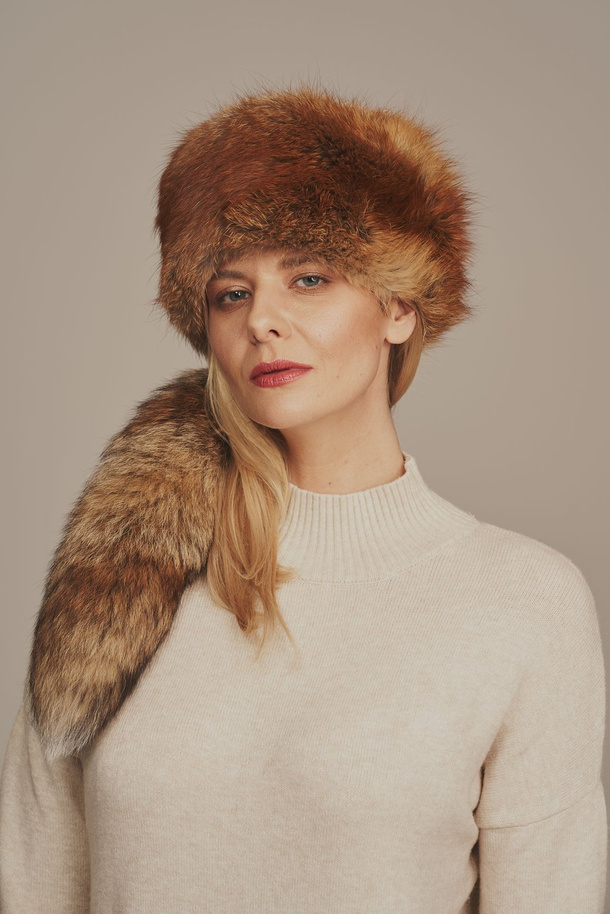 Căciulă damă iarnă din blană naturală de vulpe roșie – elegantă și călduroasă