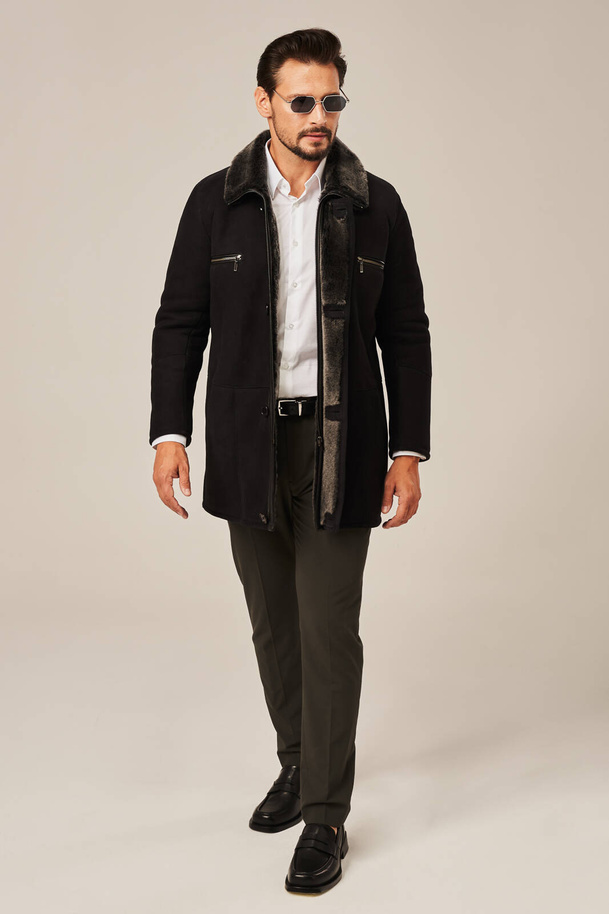 Palton bărbătesc din piele de miel naturală – model lung, elegant și călduros