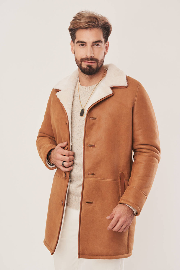 Palton bărbătesc din blană naturală de miel – design clasic