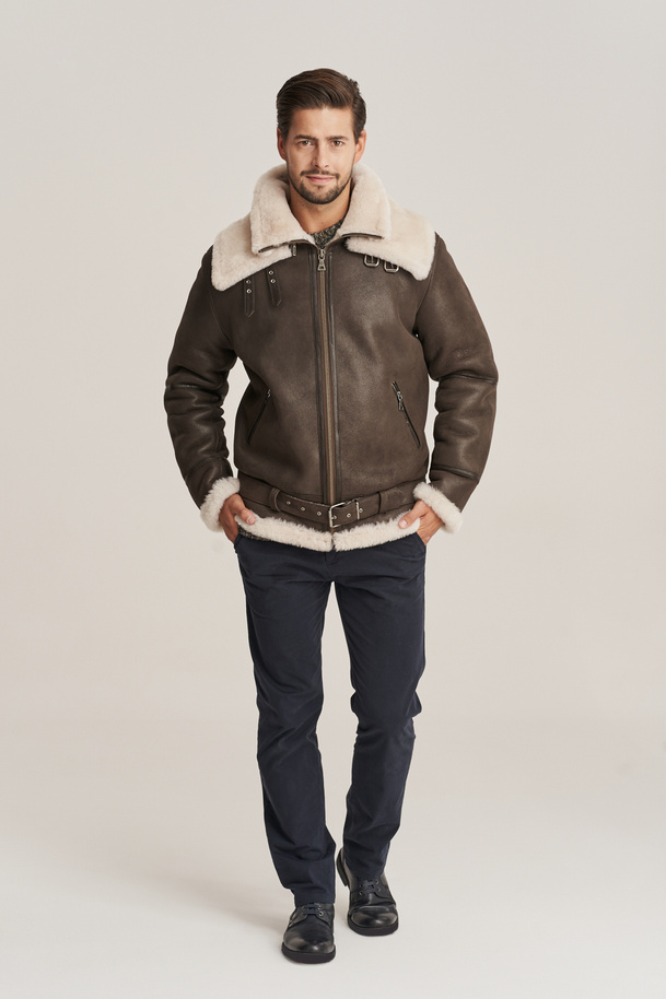 Geacă pilotă bomber pentru bărbați B2/B3 din piele naturală de miel, maro