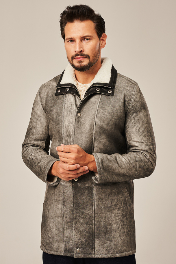 Palton bărbătesc de iarnă elegant din piele naturală de miel 