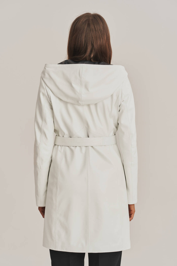 Palton de damă din piele naturală albă