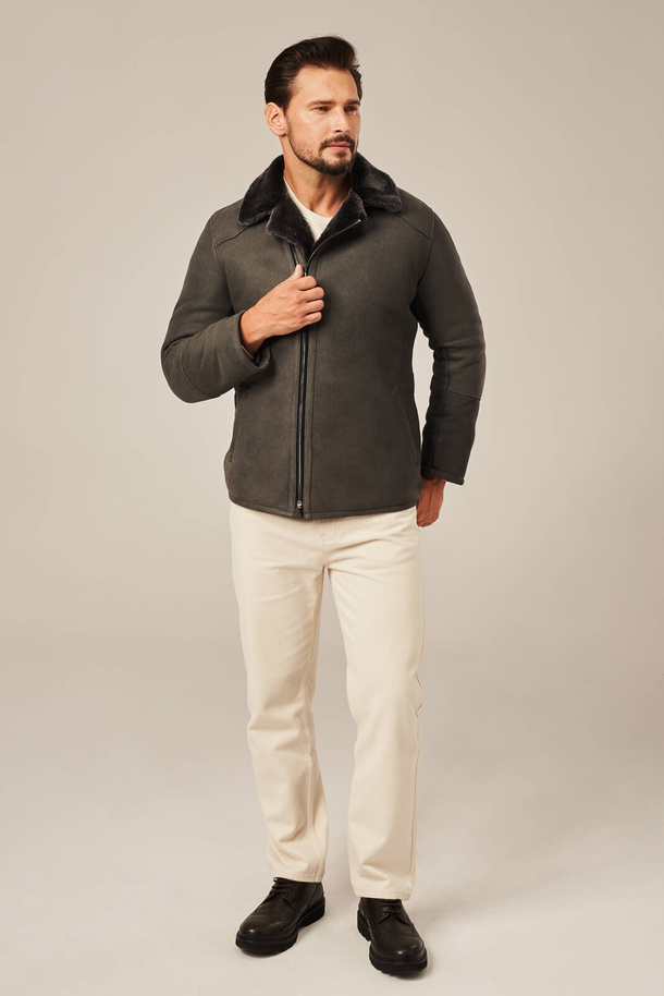 Geacă scurtă iarnă bărbați din piele naturală de miel – Gri
