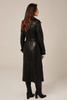Palton lung de damă tip trenci, din piele naturală neagră de miel