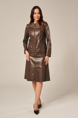 Geacă de piele naturală pentru femei în nuanța cappuccino