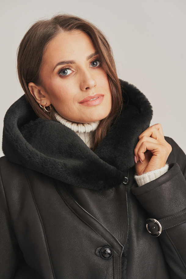 Palton damă lung din piele naturală