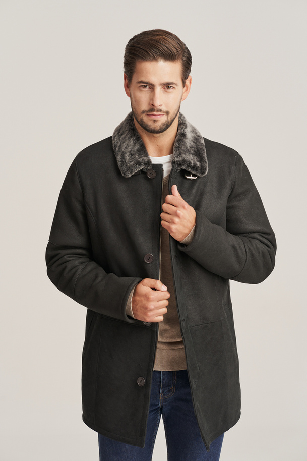 Palton bărbătesc elegant din piele de miel – căldură naturală și stil pentru iarnă