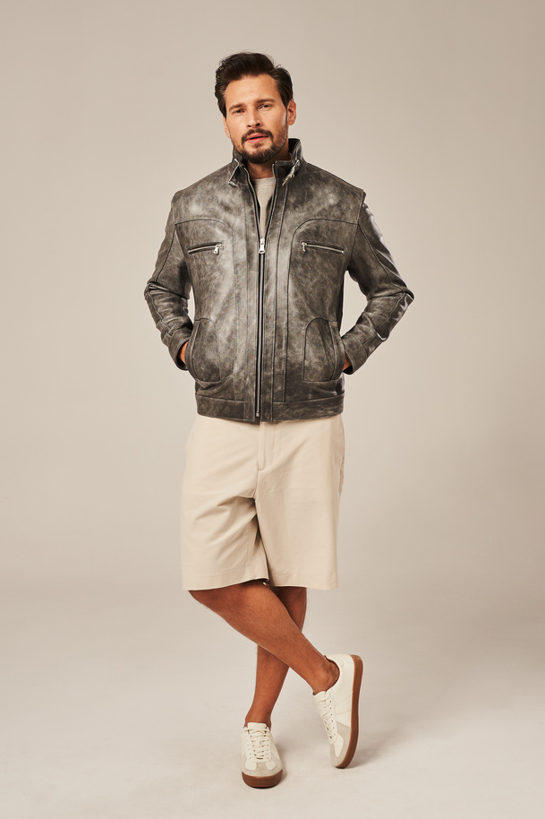 Geacă de piele bărbătească gri