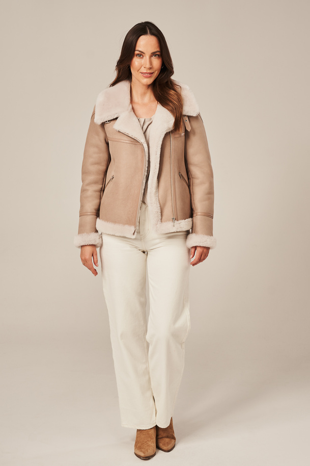 Geacă aviator bej de iarnă pentru femei