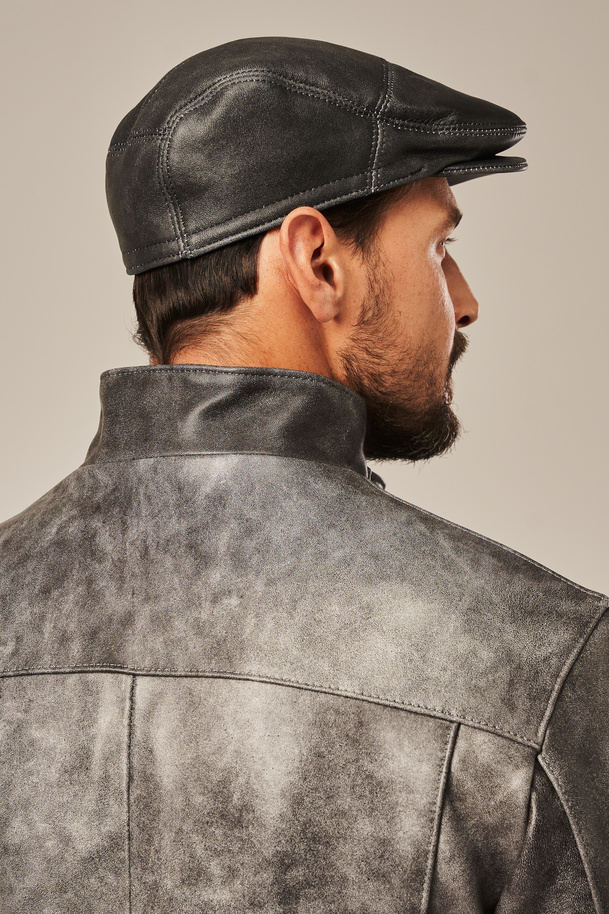 Căciulă de piele bărbați tip Gatsby / vânătoare – piele naturală, design elegant și clasic