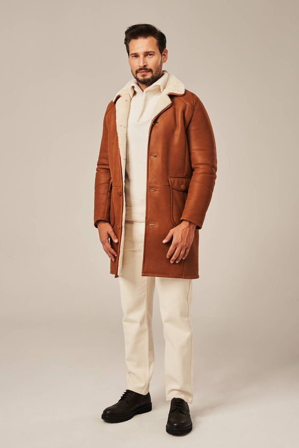 Palton bărbătesc cald și elegant din piele naturală de miel