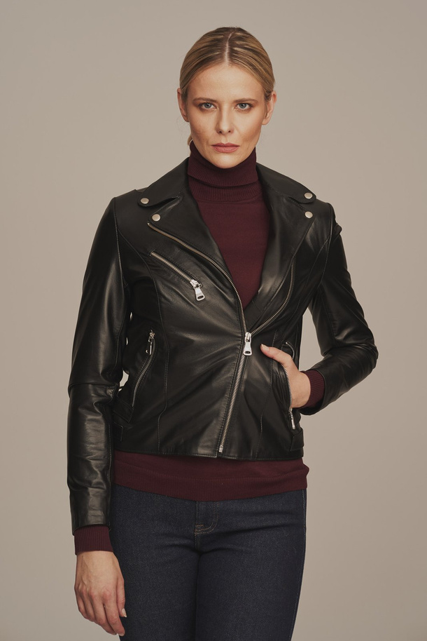 Geacă tip ramones din piele naturală pentru femei