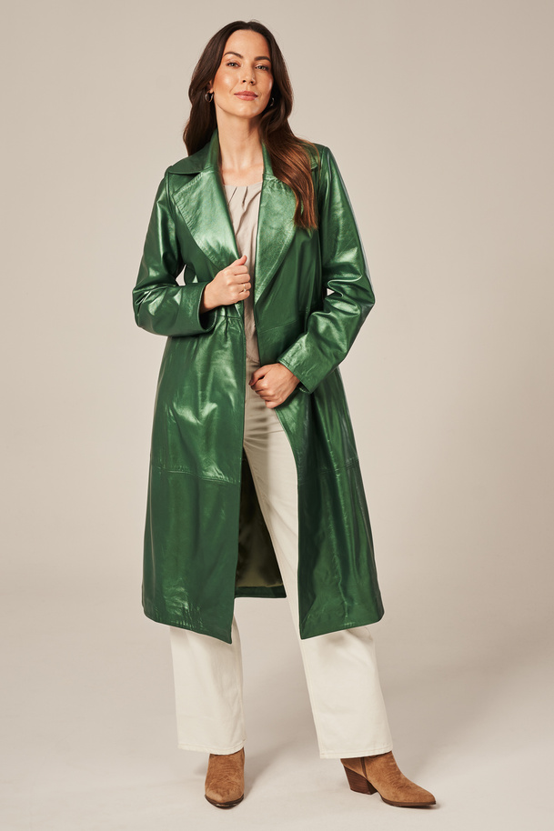 Palton de damă din piele verde închis – piele naturală de miel premium
