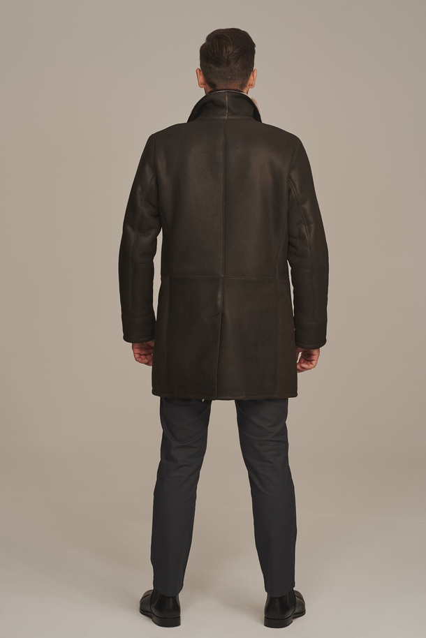 Palton elegant de iarnă pentru bărbați – maro, din piele naturală de miel