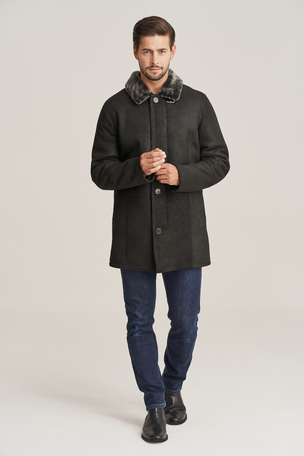 Palton bărbătesc elegant din piele de miel – căldură naturală și stil pentru iarnă