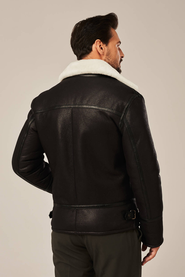 Cojoc bărbătesc negru din piele naturală de miel – stil aviator, călduros și modern