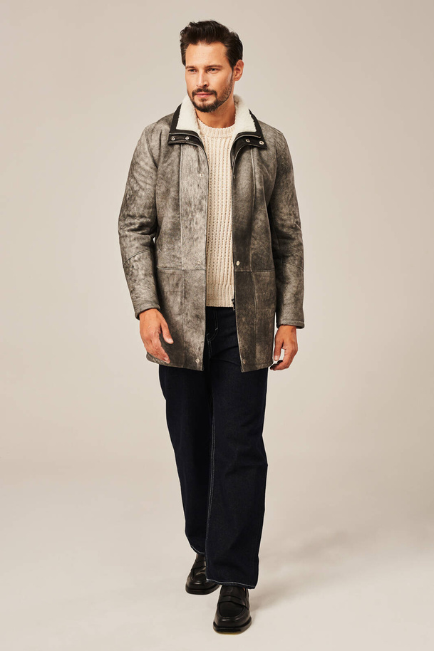Palton bărbătesc de iarnă elegant din piele naturală de miel 