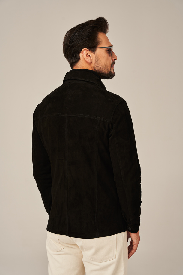 Geacă bărbătească tip cămașă din piele naturală de miel – neagră