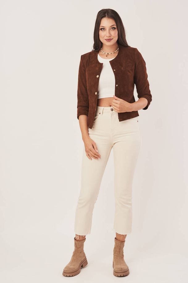 Sacou de damă din piele naturală întunecată