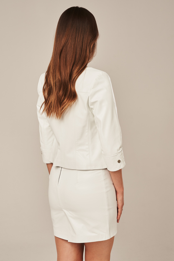 Geacă de piele albă pentru femei - Geacă de piele naturală