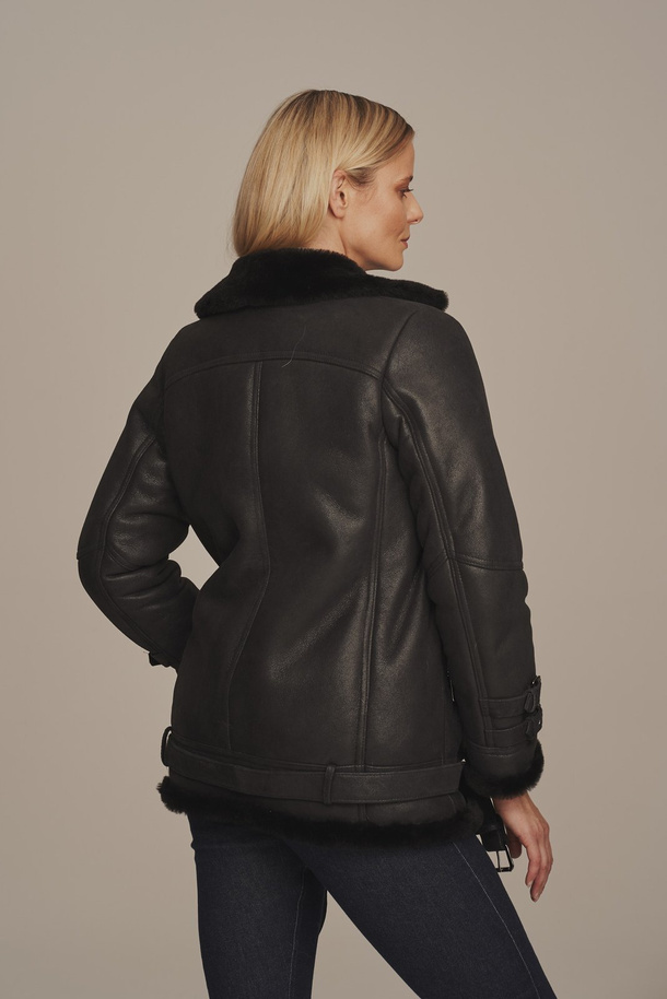 Palton aviator din piele de miel pentru femei