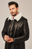 Palton bărbătesc din piele naturală cu blană – negru