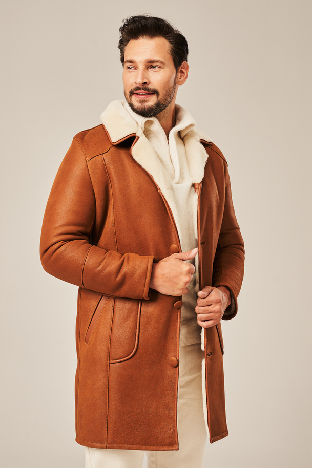 Palton bărbătesc cald și elegant din piele naturală de miel