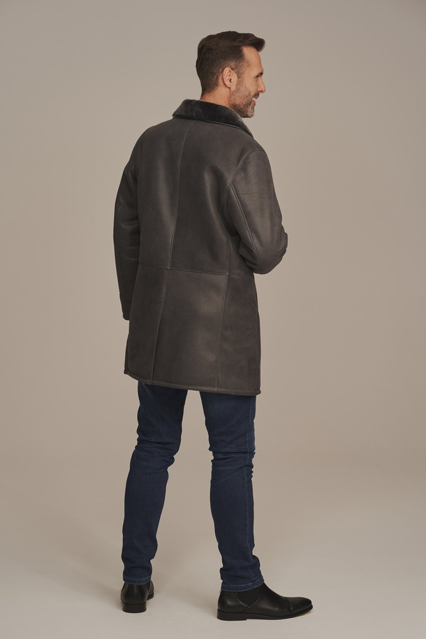 Palton de iarnă bărbătesc elegant gri – haină de blană naturală de miel