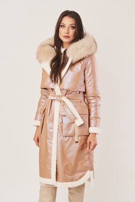 Palton reversibil de damă din puf cu blană naturală de alpaca