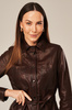 Geacă de damă tip cămașă din piele naturală maro ciocolatiu